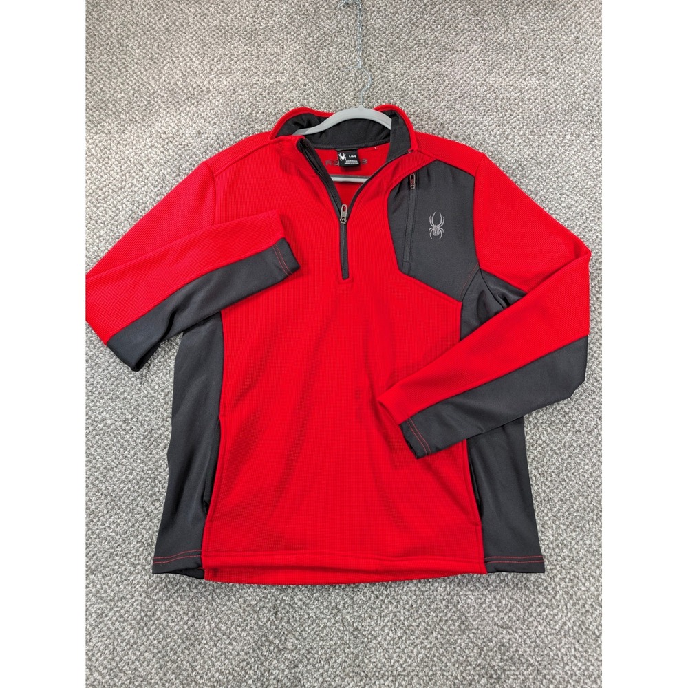 Spyder Mens Red Charcoal Waffle Knit 1/4 Zip Pullover Jacket Large 71H64009-83